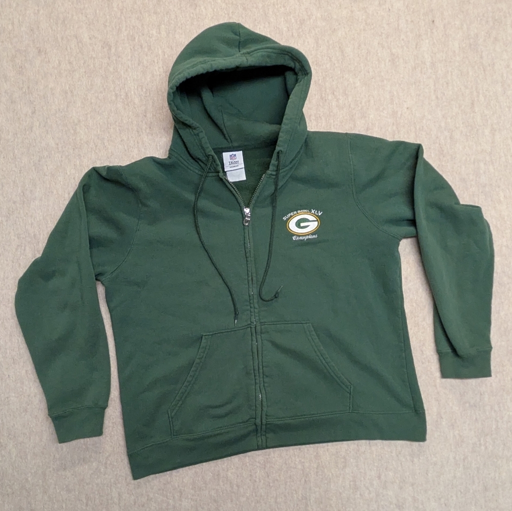 Green Bay Packers Women's Zip Up Superbowl XLV Champions Green Hoodie Size XL